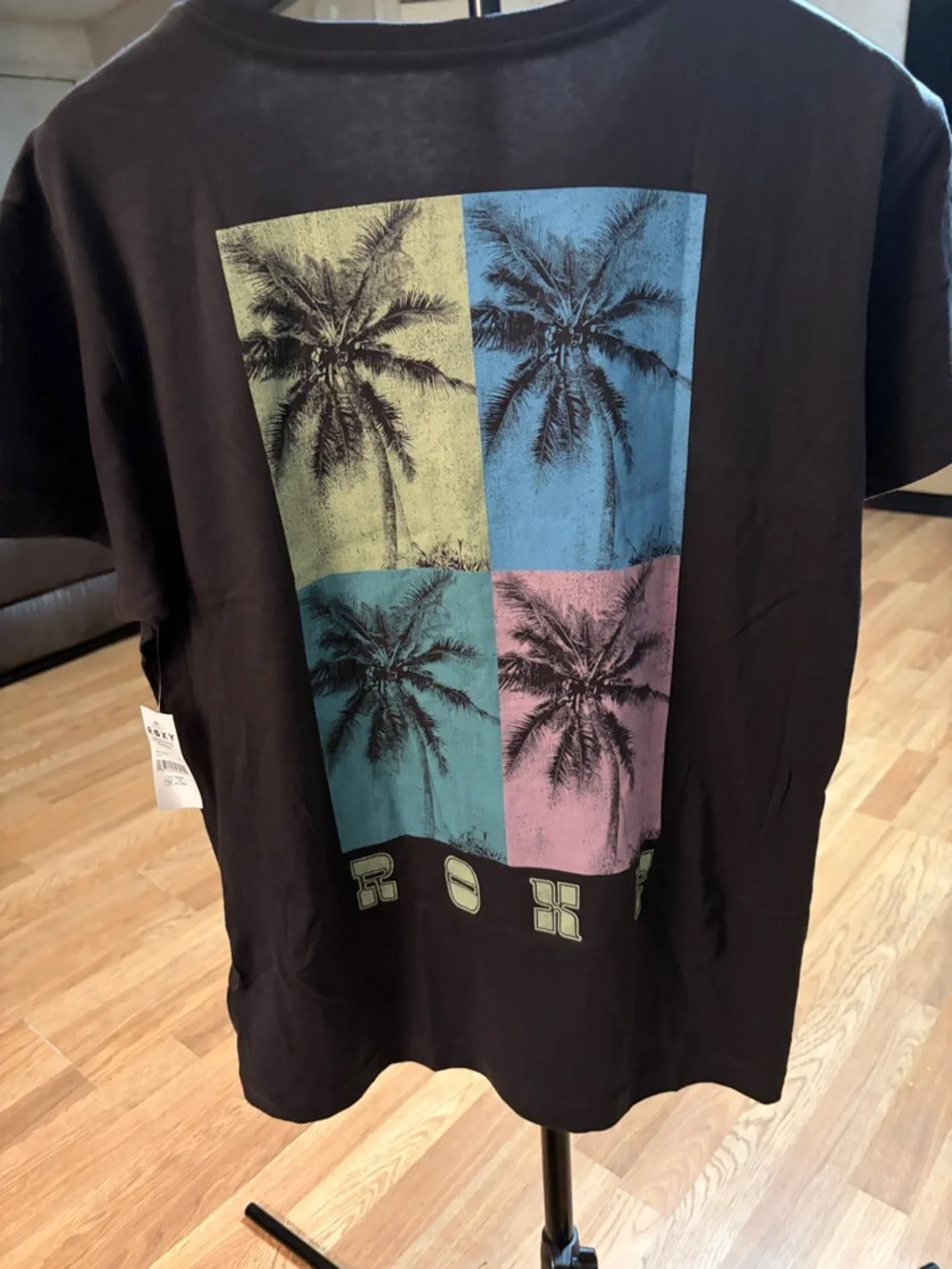 Roxy NWT Polaroid BFC Graphic T-Shirt Anthracite Grey Palm Tree Size Large - Picture 2 of 4